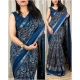 Generic Women's Denting Cotton Printed Saree With Unstitched Blouse 5.5Mtr (Blue)