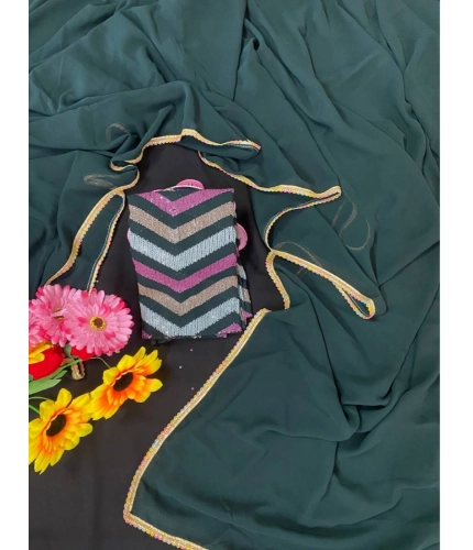 Generic Women's Fox Georgette  Solid Saree With Unstitched Blouse 5.5Mtr (Green)