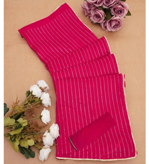 Generic Women's Vichitra Silk Striped Saree With Unstitched Blouse 5.5Mtr (Pink)