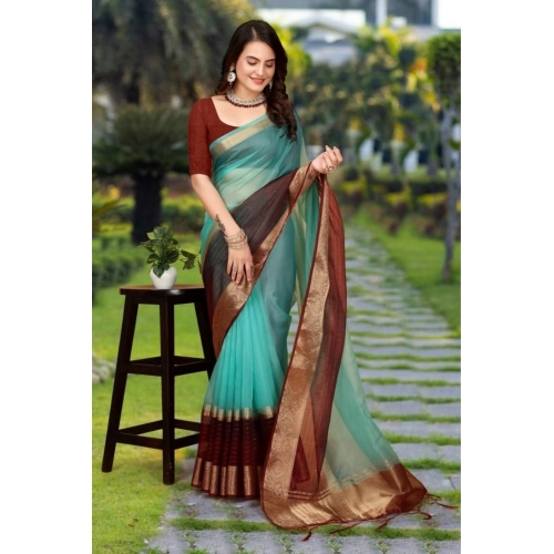 Women's Khadi Cotton Solid Saree With Unstitched Blouse 5.5Mtr (Sky Blue) Women's Khadi Cotton Solid Saree With Unstitched Blouse 5.5Mtr (Sky Blue)
