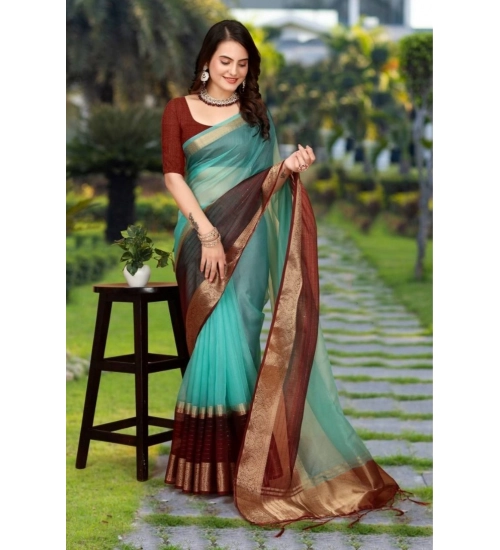 Generic Women's Khadi Cotton  Solid Saree With Unstitched Blouse 5.5Mtr (Sky Blue)