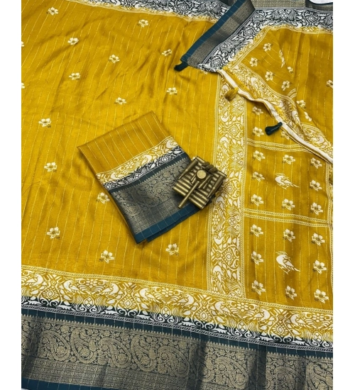 Generic Women's Cotton Silk Printed Saree With Unstitched Blouse 5.5Mtr (Mustard)