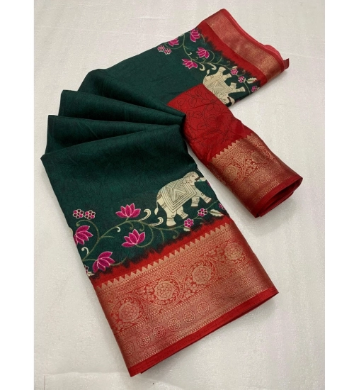 Generic Women's Dola Silk Printed Saree With Unstitched Blouse 5.5Mtr (Green)