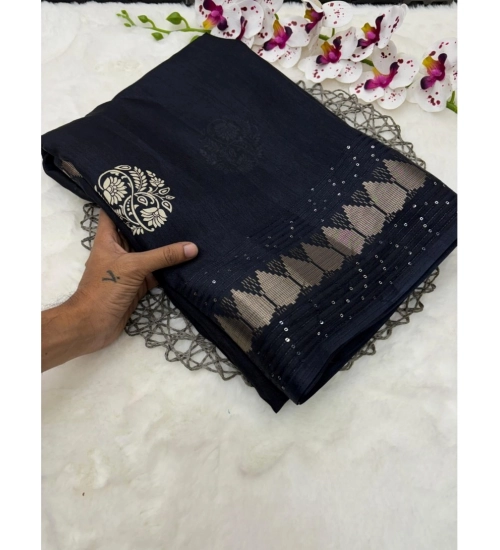 Generic Women's Benny Crape Printed Saree With Unstitched Blouse 5.5Mtr (Black)