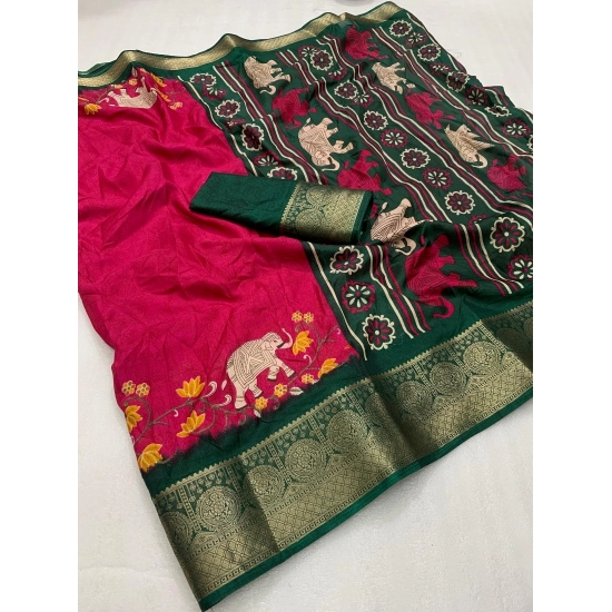 Generic Women's Dola Silk Printed Saree With Unstitched Blouse 5.5Mtr (Pink) Generic Women's Dola Silk Printed Saree With Unstitched Blouse 5.5Mtr (Pink)