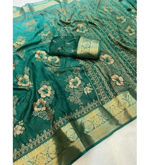 Generic Women's Jacquard Printed Saree With Unstitched Blouse 5.5Mtr (Green)