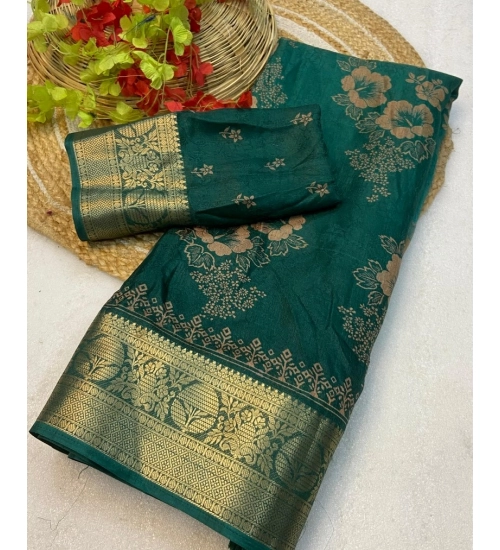 Generic Women's Jacquard Printed Saree With Unstitched Blouse 5.5Mtr (Green)