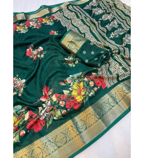 Generic Women's Jacquard Printed Saree With Unstitched Blouse 5.5Mtr (Green)