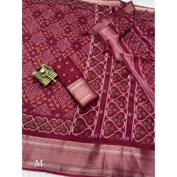 Generic Women's Dola Silk Printed Saree With Unstitched Blouse 5.5Mtr (Maroon)
