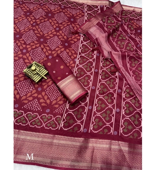 Generic Women's Dola Silk Printed Saree With Unstitched Blouse 5.5Mtr (Maroon)