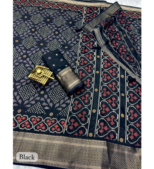 Generic Women's Dola Silk Printed Saree With Unstitched Blouse 5.5Mtr (Black)