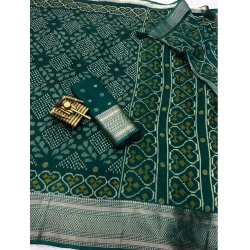 Generic Women's Dola Silk Printed Saree With Unstitched Blouse 5.5Mtr (Green)