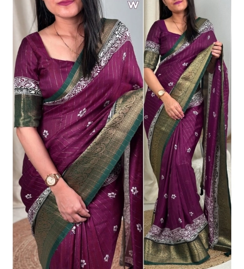 Generic Women's Cotton Silk Printed Saree With Unstitched Blouse 5.5Mtr (Wine)