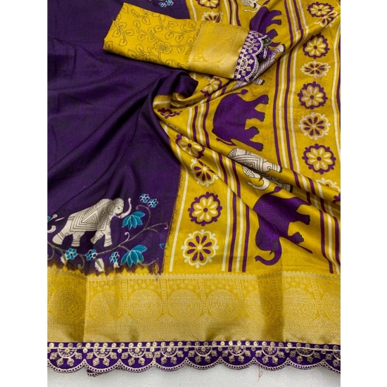 Generic Women's Dola Silk Printed Saree With Unstitched Blouse 5.5Mtr (Purple) Generic Women's Dola Silk Printed Saree With Unstitched Blouse 5.5Mtr (Purple)