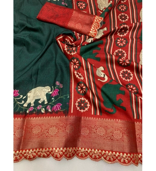 Generic Women's Dola Silk Printed Saree With Unstitched Blouse 5.5Mtr (Green)