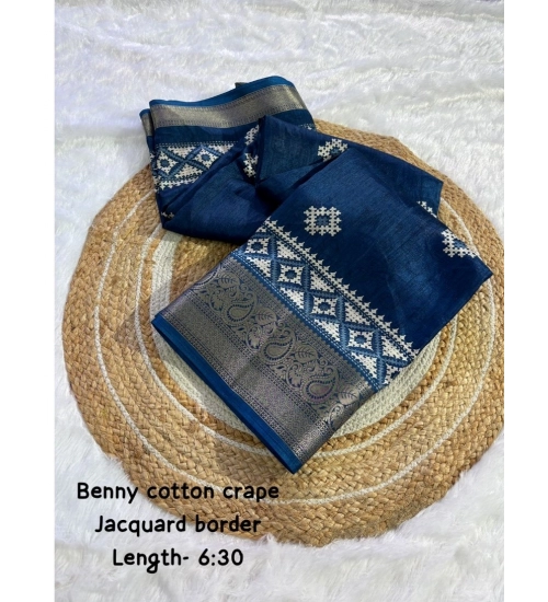 Generic Women's Benny Crape Printed Saree With Unstitched Blouse 5.5Mtr (Blue)