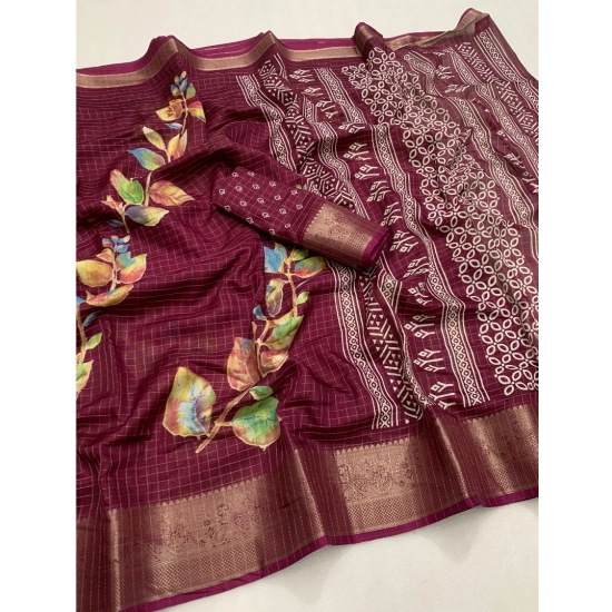Generic Women's Dola Silk Printed Saree With Unstitched Blouse 5.5Mtr (Wine) Generic Women's Dola Silk Printed Saree With Unstitched Blouse 5.5Mtr (Wine)
