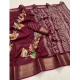Generic Women's Dola Silk Printed Saree With Unstitched Blouse 5.5Mtr (Wine)