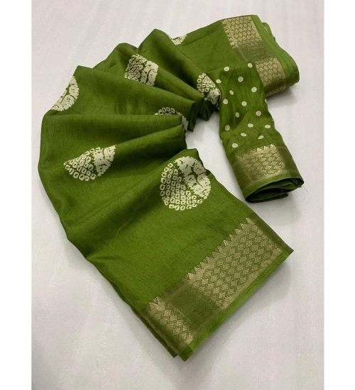 Generic Women's Cotton Crape Printed Saree With Unstitched Blouse 5.5Mtr (Green)