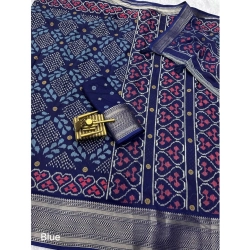 Generic Women's Dola Silk Printed Saree With Unstitched Blouse 5.5Mtr (Blue)
