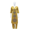 Generic Women's Cotton Blended Printed 3/4th Sleeve V Neck Kurti With Pant Set (Mustard)