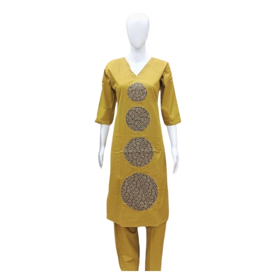 Generic Women's Cotton Blended Printed 3/4th Sleeve V Neck Kurti With Pant Set (Mustard) Generic Women's Cotton Blended Printed 3/4th Sleeve V Neck Kurti With Pant Set (Mustard)