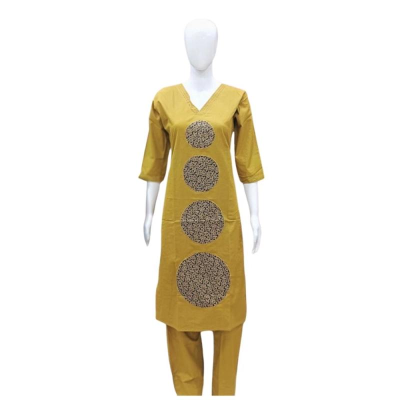 Women's Cotton Blended Printed 3/4th Sleeve V Neck Kurti With Pant Set (Mustard) Women's Cotton Blended Printed 3/4th Sleeve V Neck Kurti With Pant Set (Mustard)