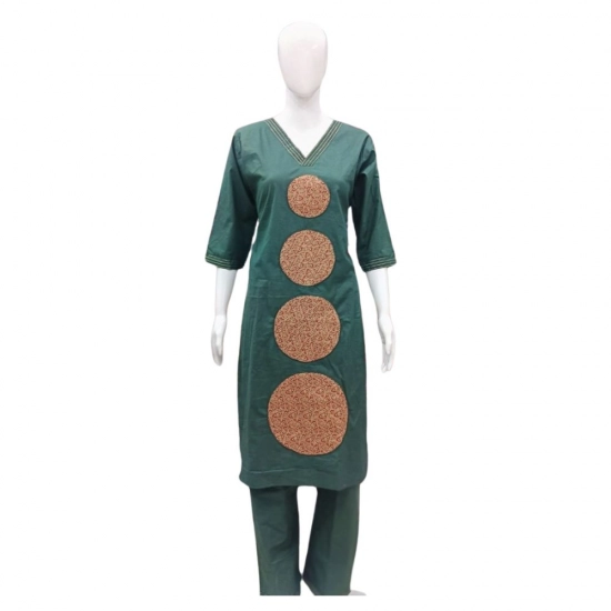 Generic Women's Cotton Blended Printed 3/4th Sleeve V Neck Kurti With Pant Set (Green) Generic Women's Cotton Blended Printed 3/4th Sleeve V Neck Kurti With Pant Set (Green)