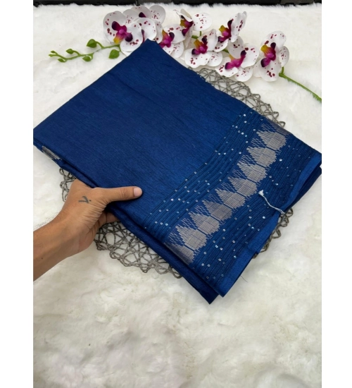 Generic Women's Benny Crape Printed Saree With Unstitched Blouse 5.5Mtr (Navy Blue)