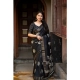 Generic Women's Cotton Crape Printed Saree With Unstitched Blouse 5.5Mtr (Black)