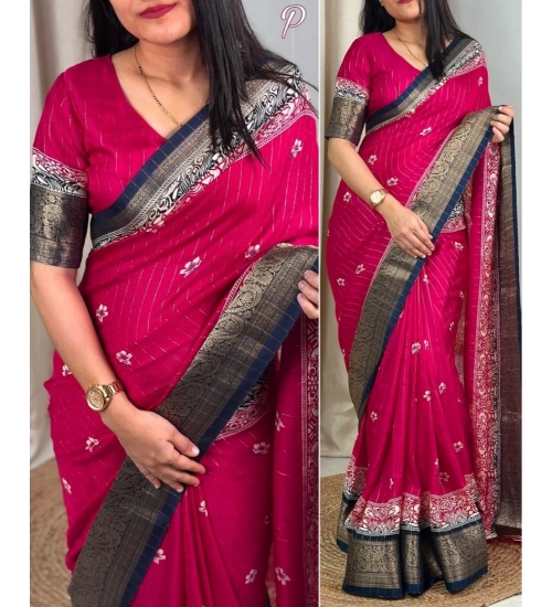 Generic Women's Cotton Silk Printed Saree With Unstitched Blouse 5.5Mtr (Pink)