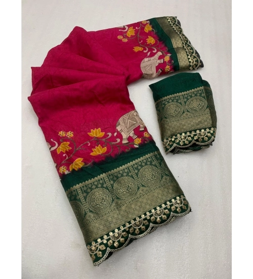 Generic Women's Dola Silk Printed Saree With Unstitched Blouse 5.5Mtr (Pink)