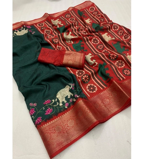 Generic Women's Dola Silk Printed Saree With Unstitched Blouse 5.5Mtr (Green)