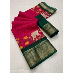 Generic Women's Dola Silk Printed Saree With Unstitched Blouse 5.5Mtr (Pink)