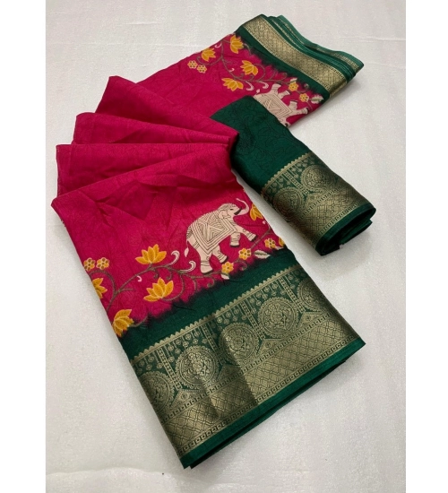 Generic Women's Dola Silk Printed Saree With Unstitched Blouse 5.5Mtr (Pink)