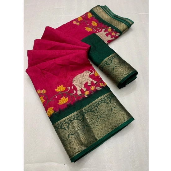 Generic Women's Dola Silk Printed Saree With Unstitched Blouse 5.5Mtr (Pink) Generic Women's Dola Silk Printed Saree With Unstitched Blouse 5.5Mtr (Pink)
