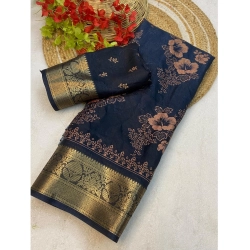 Generic Women's Jacquard Printed Saree With Unstitched Blouse 5.5Mtr (Grey)