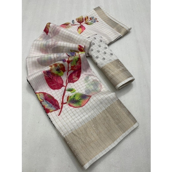 Generic Women's Dola Silk Printed Saree With Unstitched Blouse 5.5Mtr (White) Generic Women's Dola Silk Printed Saree With Unstitched Blouse 5.5Mtr (White)