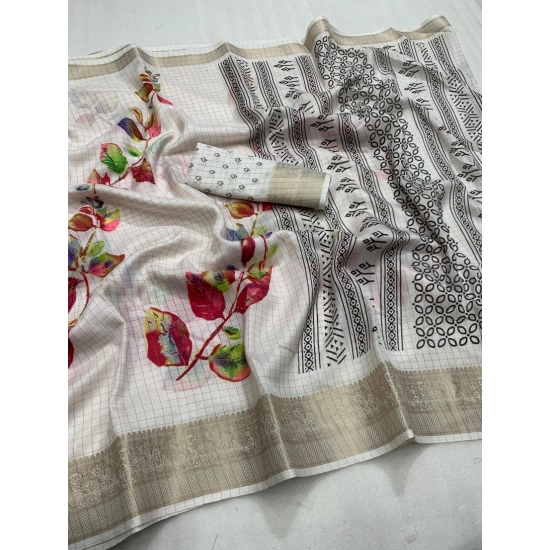 Generic Women's Dola Silk Printed Saree With Unstitched Blouse 5.5Mtr (White) Generic Women's Dola Silk Printed Saree With Unstitched Blouse 5.5Mtr (White)