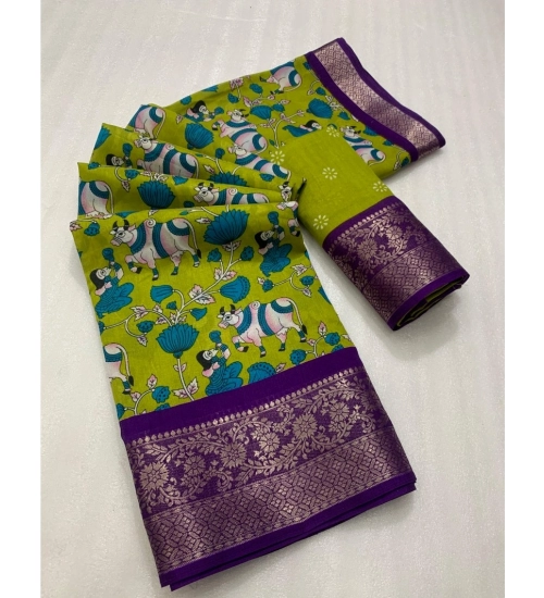 Generic Women's Dola Silk Printed Saree With Unstitched Blouse 5.5Mtr (Green)