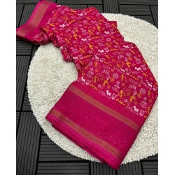 Generic Women's Dola Silk Printed Saree With Unstitched Blouse 5.5Mtr (Pink)