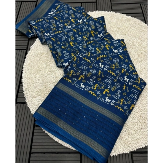 Generic Women's Dola Silk Printed Saree With Unstitched Blouse 5.5Mtr (Blue) Generic Women's Dola Silk Printed Saree With Unstitched Blouse 5.5Mtr (Blue)