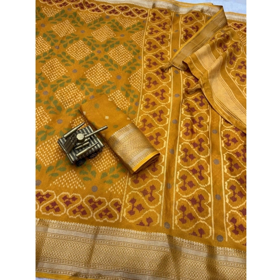 Generic Women's Dola Silk Printed Saree With Unstitched Blouse 5.5Mtr (Yellow) Generic Women's Dola Silk Printed Saree With Unstitched Blouse 5.5Mtr (Yellow)