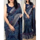 Generic Women's Dola Silk Printed Saree With Unstitched Blouse 5.5Mtr (Blue)