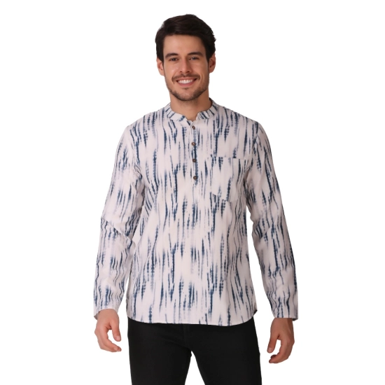 Generic Men's Cotton Rayon Digital Printed Mandarin Collar Short Kurta (Blue)