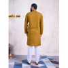 Generic Men's Rayon Mirror Embroidery Mandarin Collar Kurta (Yellow)