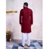 Generic Men's Rayon Mirror Embroidery Mandarin Collar Kurta (Maroon)
