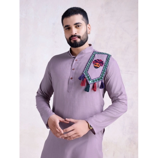 Generic Men's Rayon Mirror Embroidery Mandarin Collar Kurta (Purple)