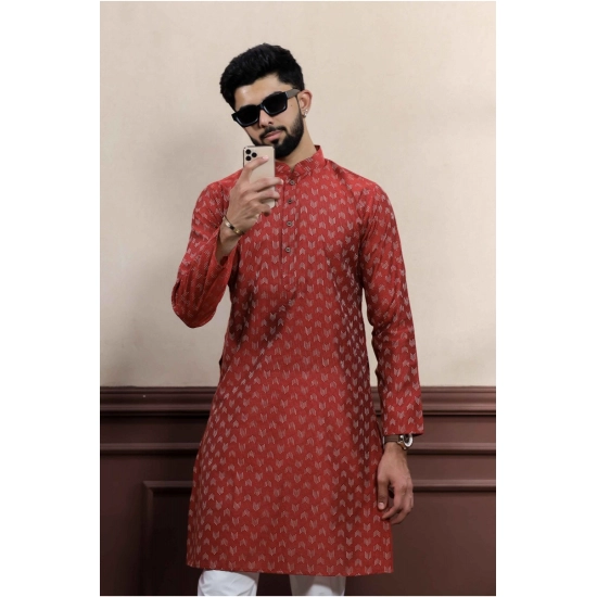 Generic Men's Casual Cotton Printed Full Sleeve Kurta Pyjama Set (Maroon)