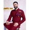 Generic Men's Rayon Mirror Embroidery Mandarin Collar Kurta (Maroon)